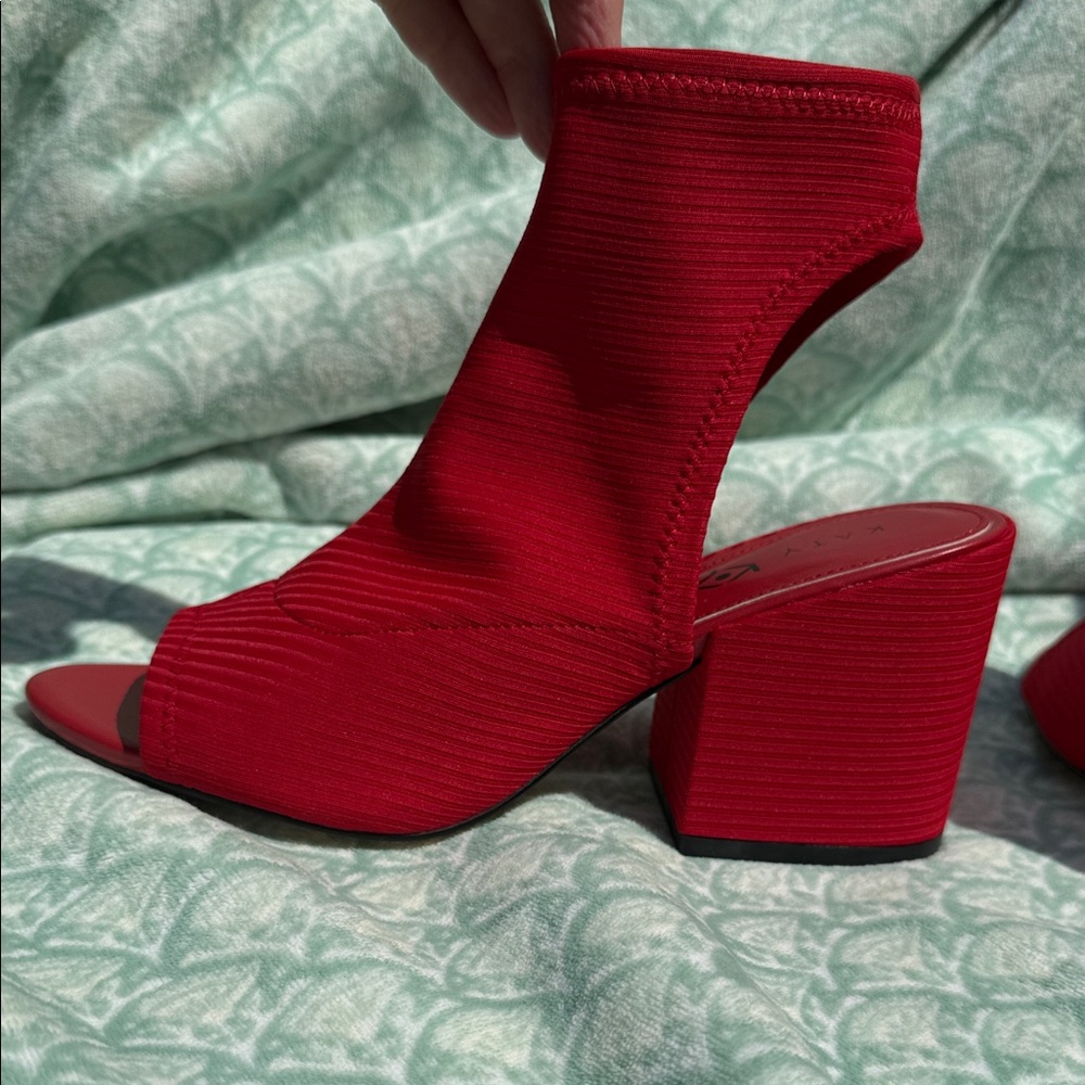 Katy Perry Collections: The Johanna, Spanish RedOpen Toe Ankle Booty, sz 7.5